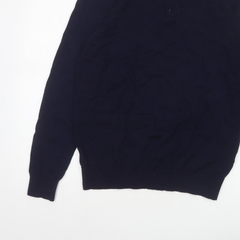 John Lewis & Partners Men's Blue L Merino Wool 1/4 Zip Jumper