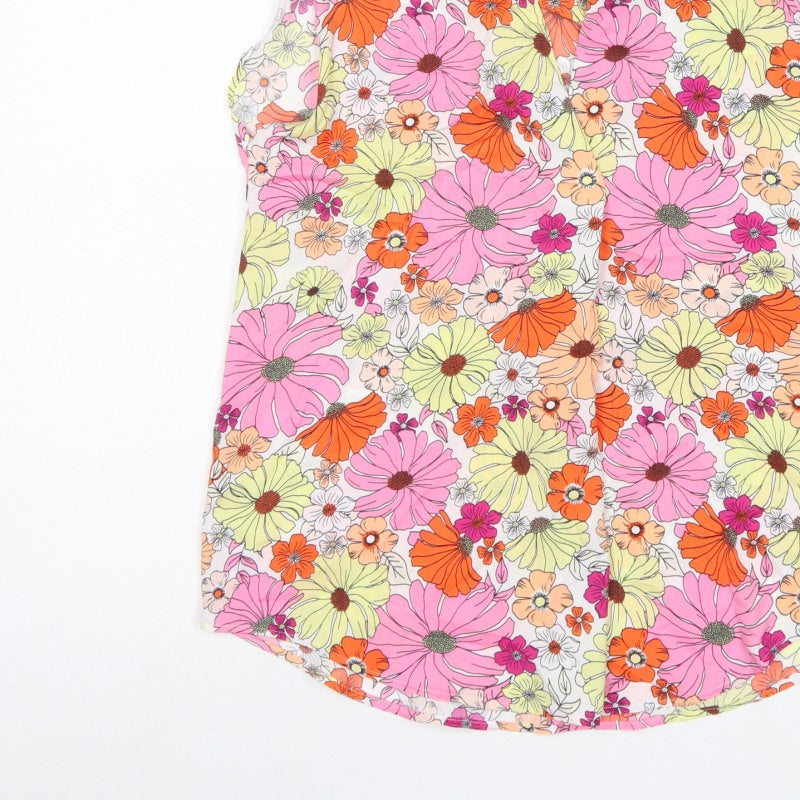 Marks and Spencer Women Multicoloured Size 10 Floral V-Neck Tunic Blouse