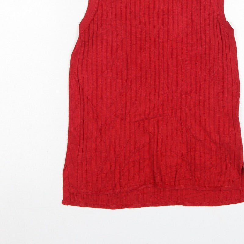 Marks and Spencer Women Red UK 10 Sleeveless Mock Neck Ribbed Jumper