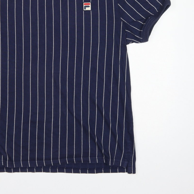 Fila Men’s Blue White Pinstripe Logo Crew Neck T-Shirt Size L