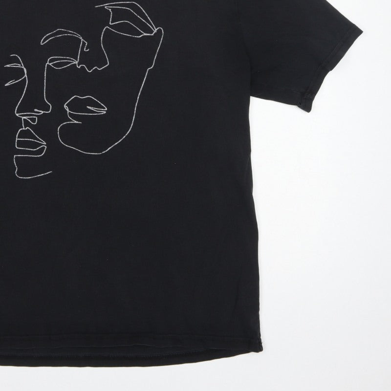 Topman Men’s Black M Graphic Art Face Crew Neck T-Shirt