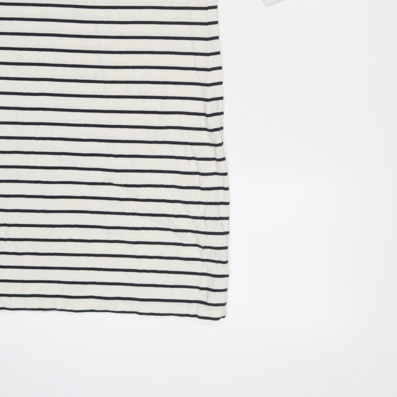 French Connection Women Ivory Blue Stripe Knee Length Sheath Dress UK 6