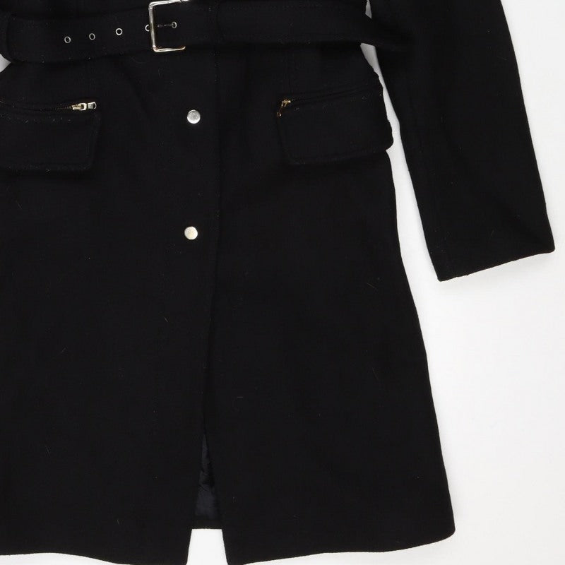 Zara Woman Black M Military Belted Mid-Length Coat