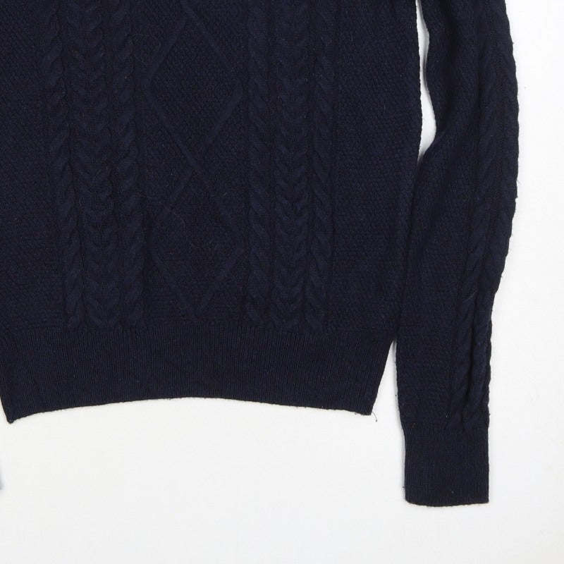 Woler Men's Blue S Cable Knit Shoulder Button Pullover Jumper