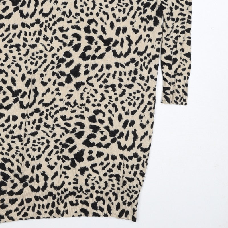 New Look Women’s Beige Black Leopard Print Knit Jumper Size S