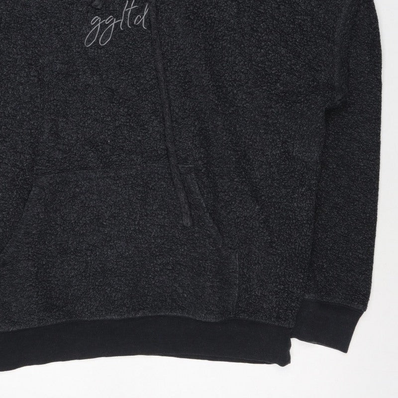 g&g Women Black M Teddy Fleece Pullover Hoodie Kangaroo Pocket