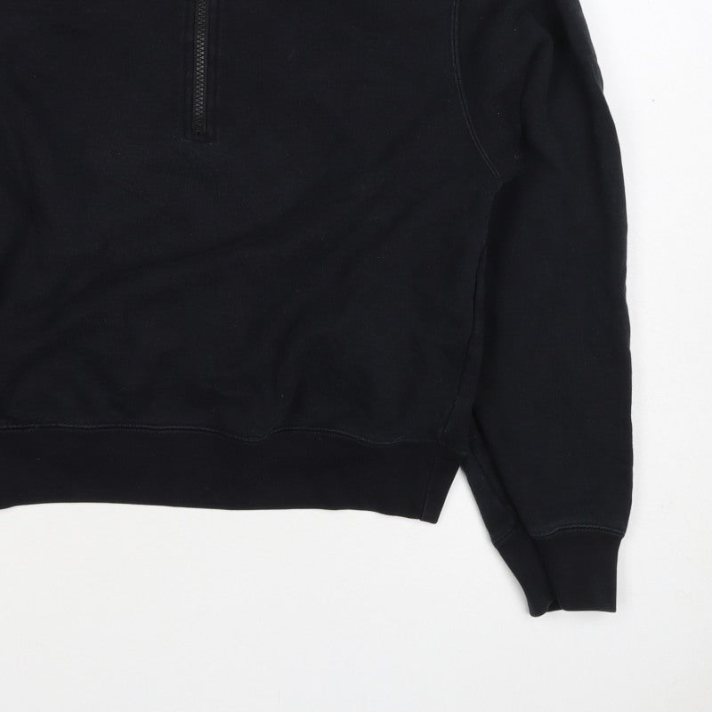 Uniqlo Women Black S Half Zip Cotton Sweatshirt Collared Long Sleeve
