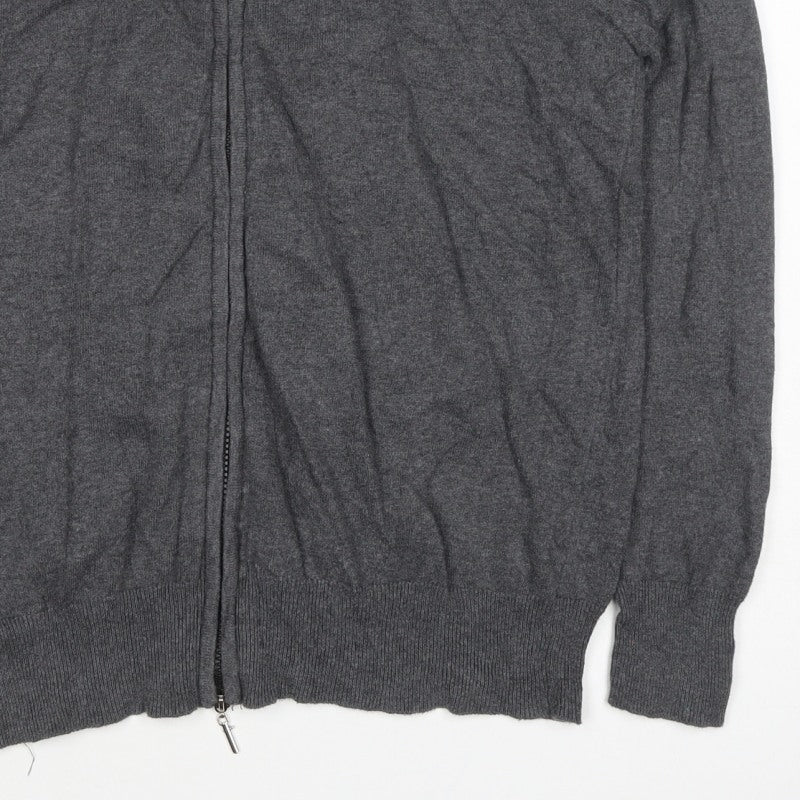 Fred Perry Men's Grey M Full Zip Mock Neck Logo Knit Sweatshirt