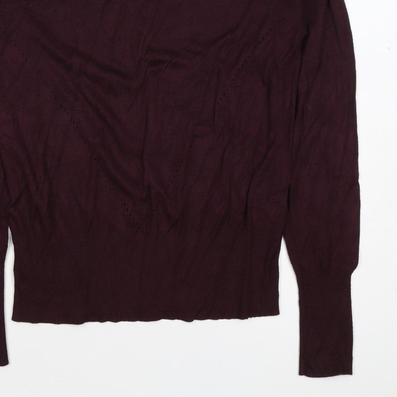 Oasis Women’s Purple High Neck Puff Sleeve Knit Jumper Size S