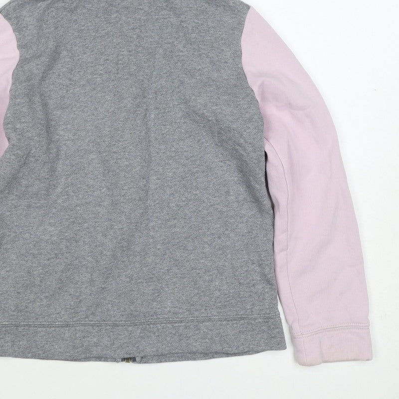 Nike Girls Grey Pink M Full Zip Hooded Fleece Hoodie Logo