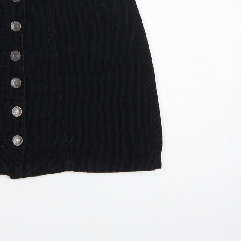 Stradivarius Women Black UK 6 Corduroy Button Front Mini Pencil Skirt