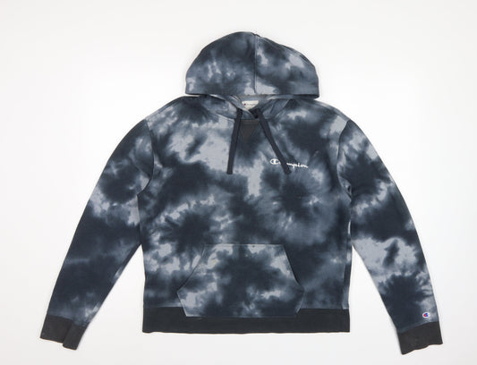 Champion Women’s Blue Tie Dye Logo Hoodie L Pullover Fleece
