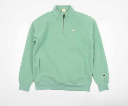 Champion Men’s Green M 1/4 Zip Fleece Sweatshirt Logo Pockets