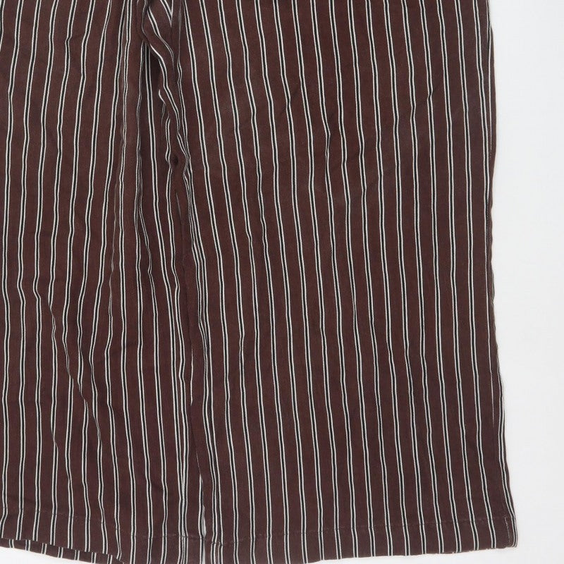 M&S Women’s Brown Stripe Wide Leg Cropped Trousers Size 14