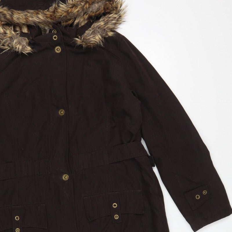 CC Womens Brown Faux Fur Trim Hooded Long Parka Coat Size M