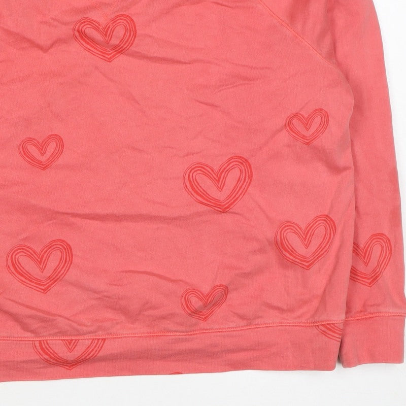 White Stuff Women’s Pink Heart Print Sweatshirt UK 8 Cotton Pullover