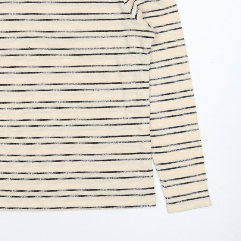 Ecuentro Women’s Ivory Stripe Gold Trim Ruffle Sleeve Top Size S