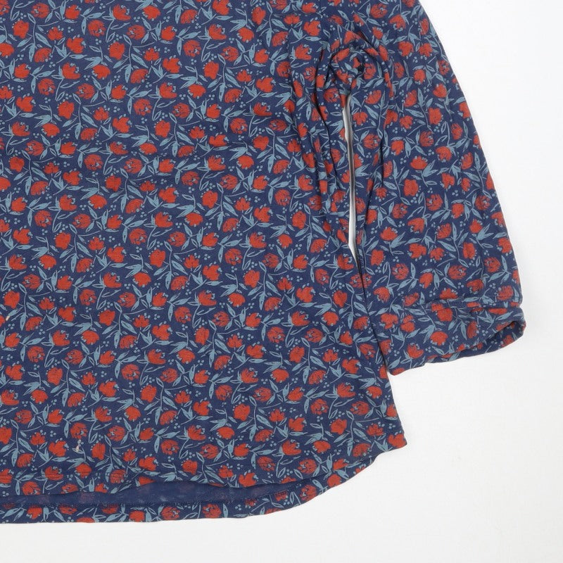 Seasalt Women Blue Floral Organic Cotton 3/4 Sleeve Blouse UK 18