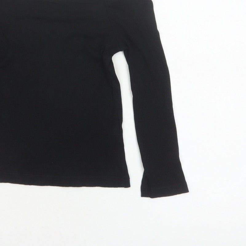 Miss Selfridge Women Black UK 10 Off Shoulder Rib Knit Long Sleeve Top