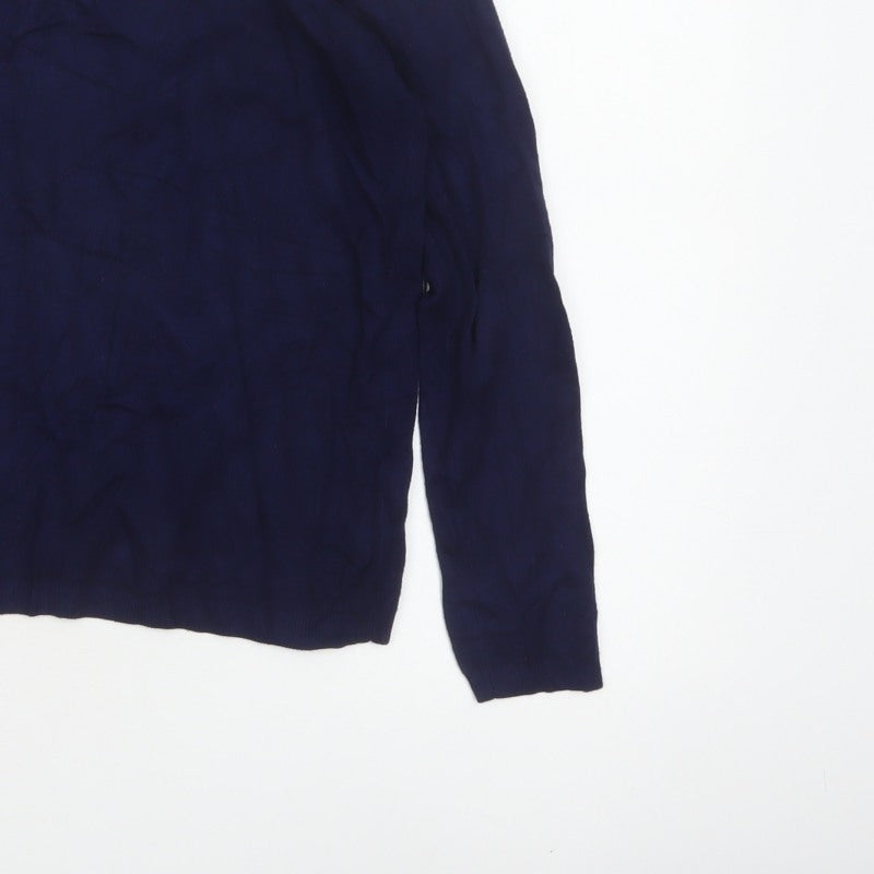 Zara Women Blue L Crew Neck Knit Pullover Jumper Button Cuffs