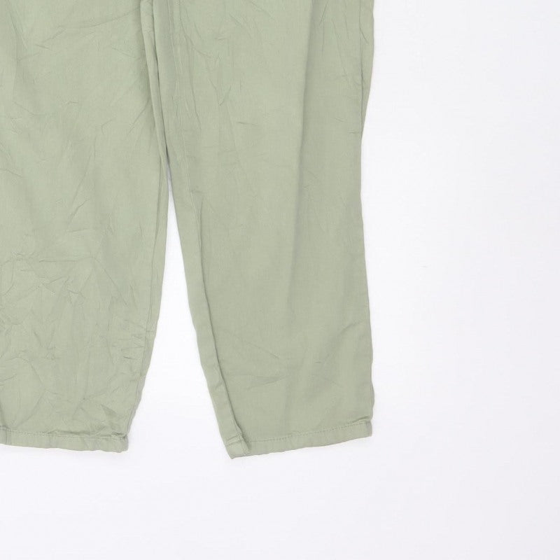 Zara Women Green XS Paperbag Tapered Drawstring Trousers