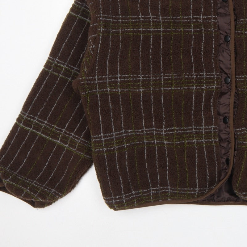 Boohoo Women's Brown Check Fleece Jacket UK 10 Collared Snap Button