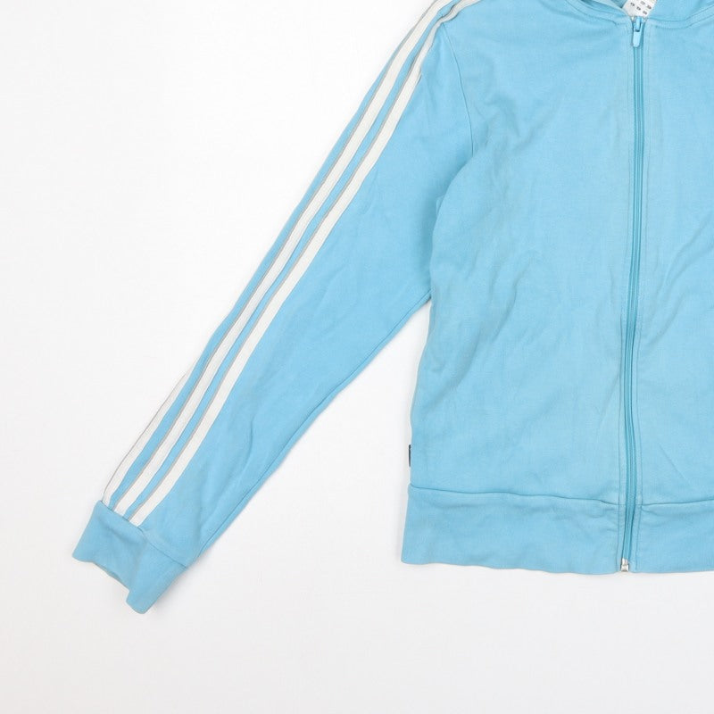 Adidas Women’s Blue UK 14 Full Zip Hooded Sweatshirt Stripe Logo
