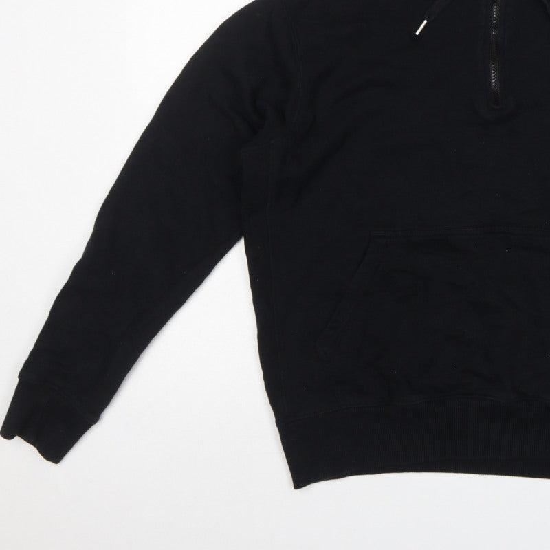 Money Mens Black L Half Zip Hooded Logo Pullover Sweatshirt