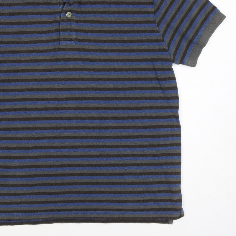 GAP Clothing Men's Blue Grey Striped Cotton Polo Shirt M Short Sleeve