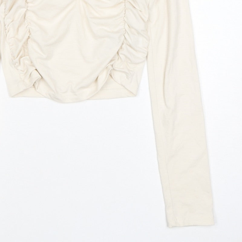 Pamela x NA-KD Women Ivory 2XS Cropped Ruched Square Neck Blouse