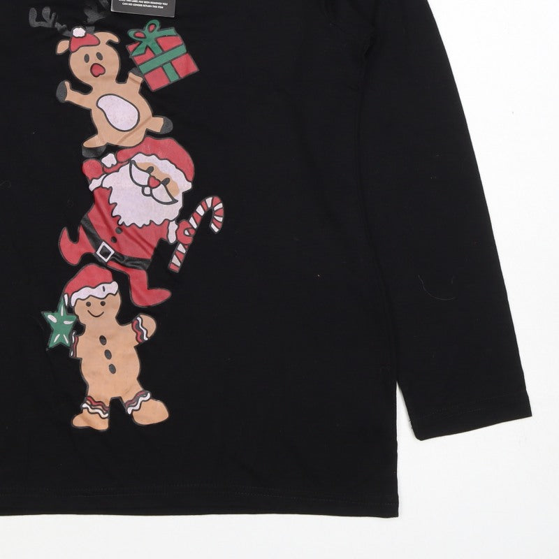 Be Jealous Women’s Black Size 16 Christmas Santa Long Sleeve T-Shirt