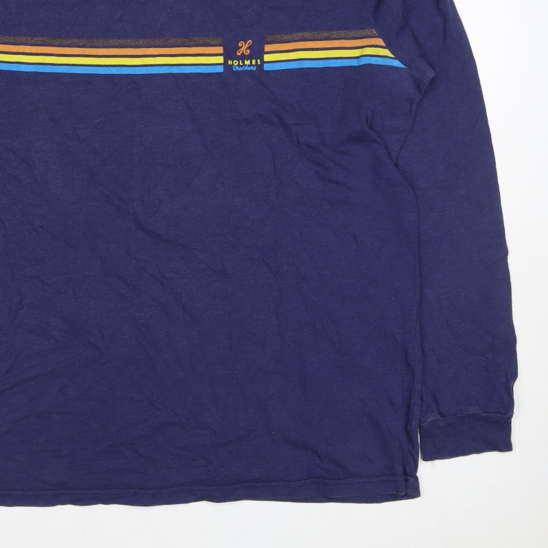 Holmes Brothers Men's Blue L Long Sleeve Retro Stripe Cotton T-Shirt