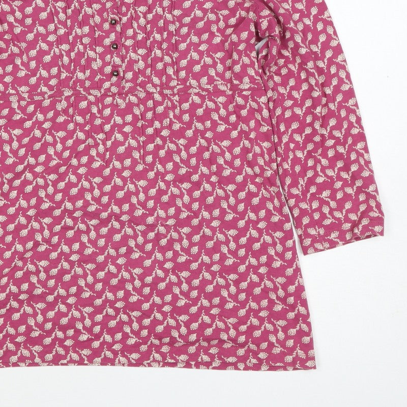 John Lewis Women Pink Floral Cotton Tunic Blouse Size 12 Long Sleeve