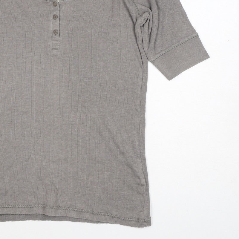 st face Women Grey Size 10 Ribbed Henley 3/4 Sleeve T-Shirt