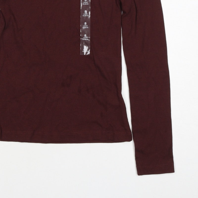 Marks and Spencer Women Brown Size 8 Slim Stretch Rib Long Sleeve T-Shirt