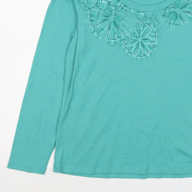 Marks & Spencer Women Green UK 22 Geometric 3/4 Sleeve Jersey T-Shirt