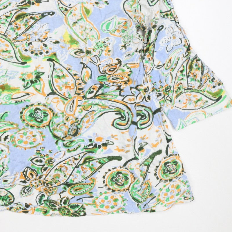 Articapeo Women’s Multicoloured L Paisley Cotton Rhinestone Tunic Blouse