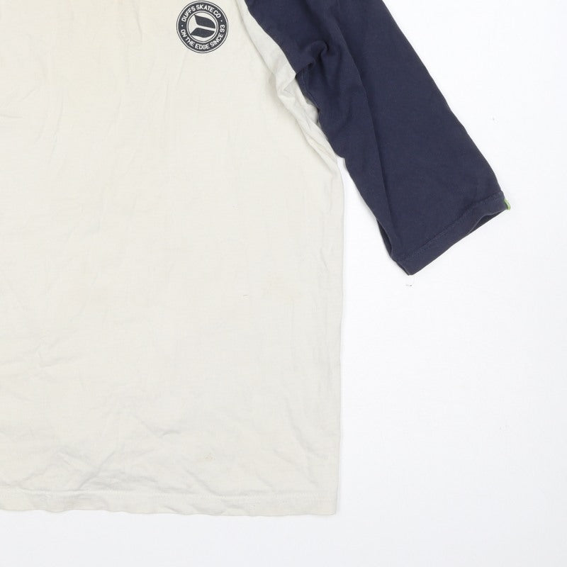 Duffs Teens White Navy Size 14 Raglan 3/4 Sleeve Skate T-Shirt