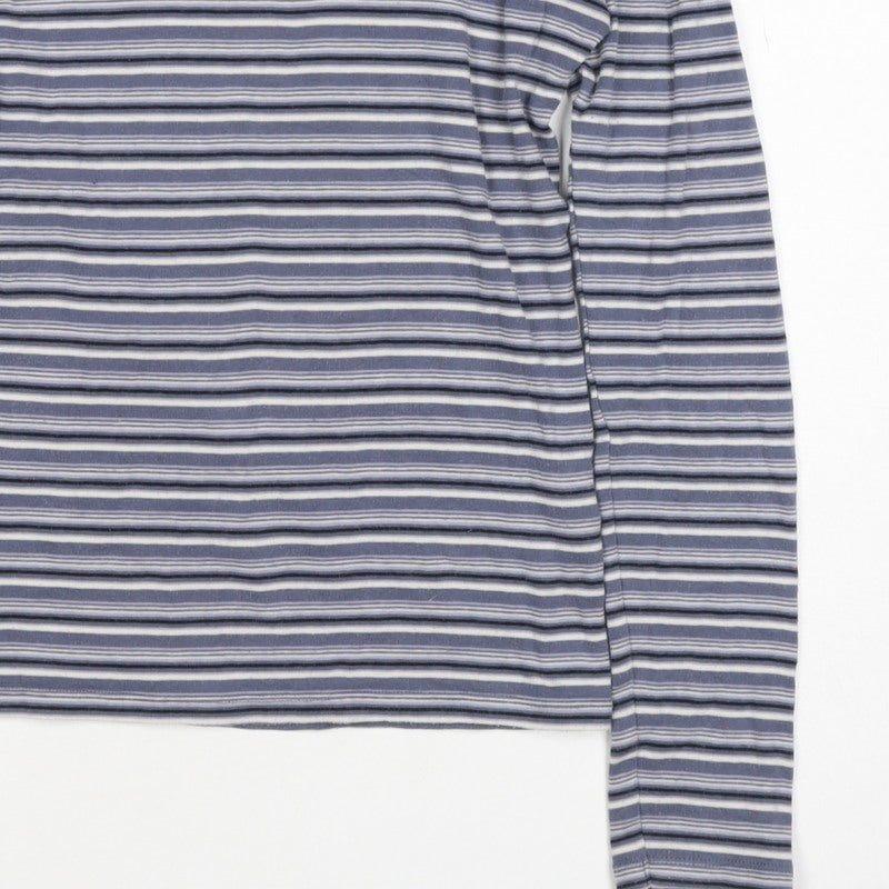 Uniqlo Women Blue Striped S Basic Roll Neck Stretch Long Sleeve T-Shirt