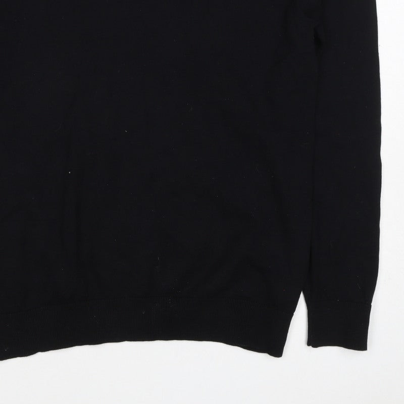 Next Men's Black M Long Sleeve Knit Cotton Blend Polo Shirt