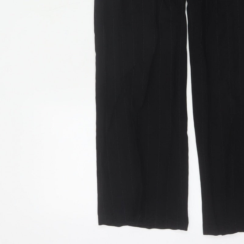 Principles Women Black Pinstripe UK 6 Wide-Leg Dress Trousers Wool Blend