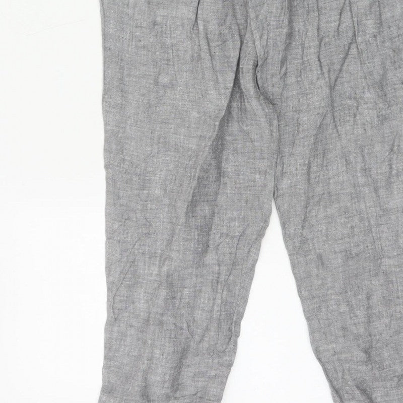 Marks & Spencer Women Grey UK 6 Linen Paperbag Tapered Trousers
