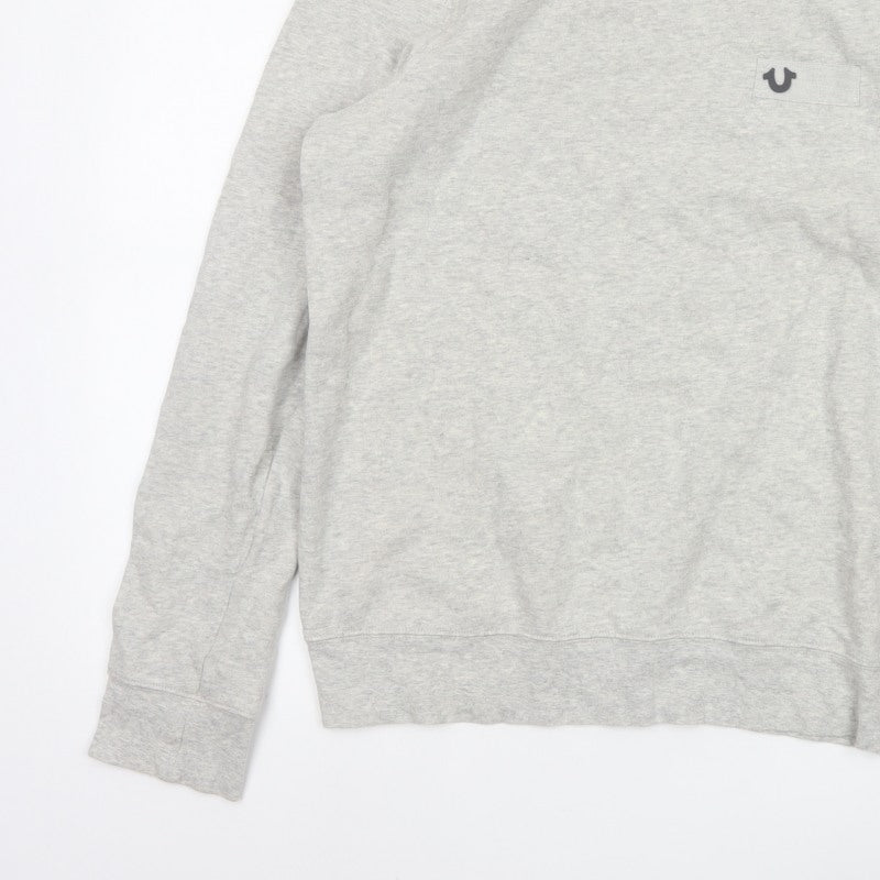 True Religion Men’s Grey L Logo Pocket Fleece Crew Neck Sweatshirt