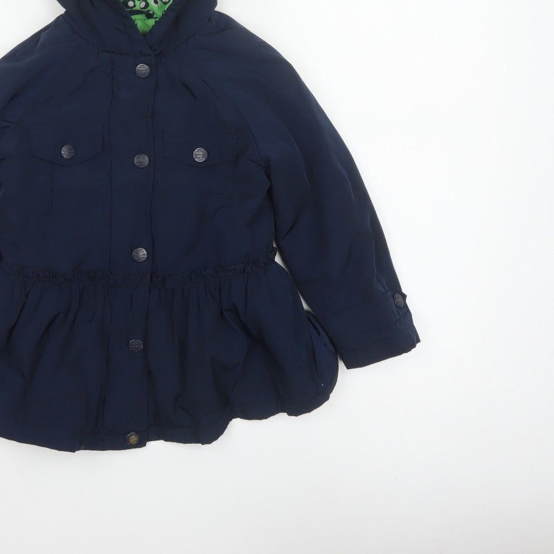 Next Girls Blue Hooded Button Coat 5 Years Floral Lining