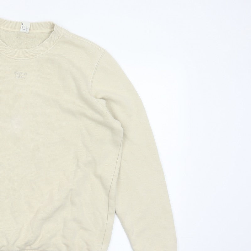 Reebok Men’s Ivory L Crew Neck Logo Pullover Sweatshirt