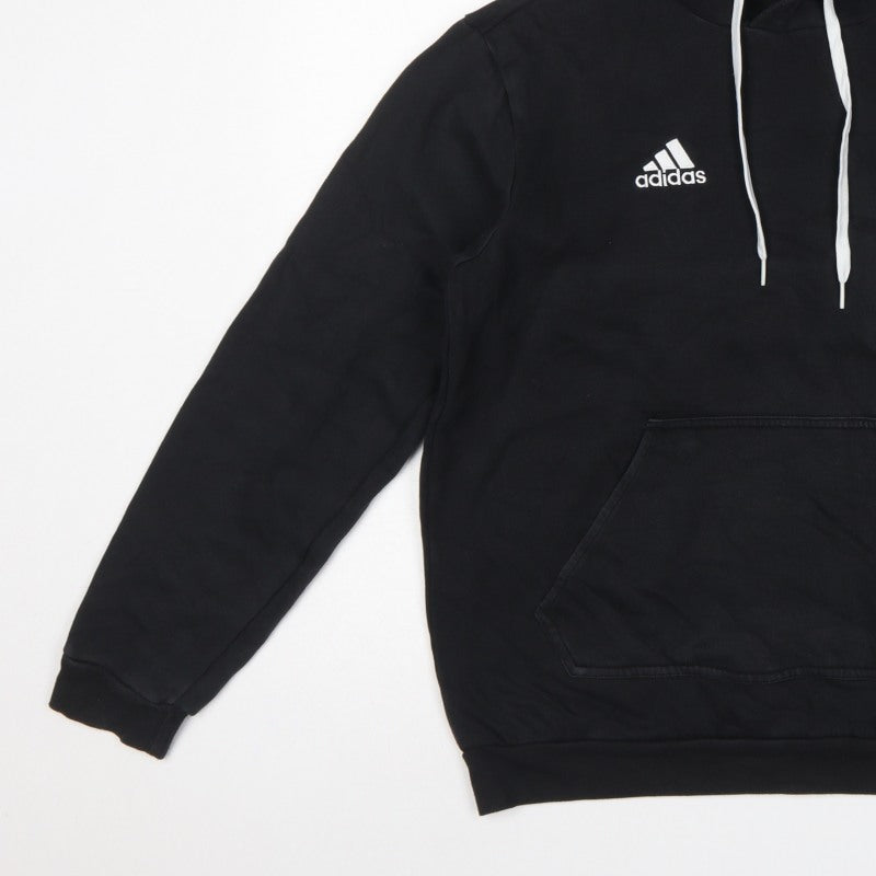 adidas Men’s Black S Pullover Hoodie Logo Drawstring Sports