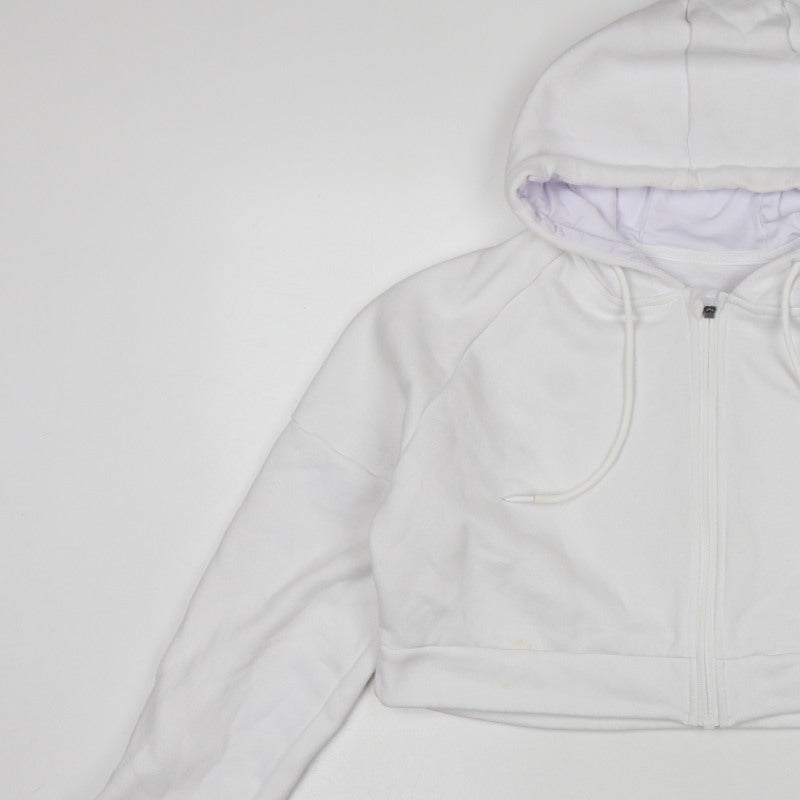 AYBL Women White Large Full Zip Hooded Cropped Hoodie Cotton Blend