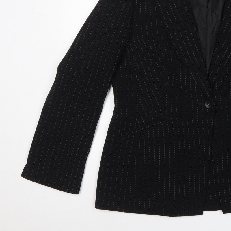 Planet Women Black Pinstripe Blazer UK 16 Tailored Lined Work Jacket