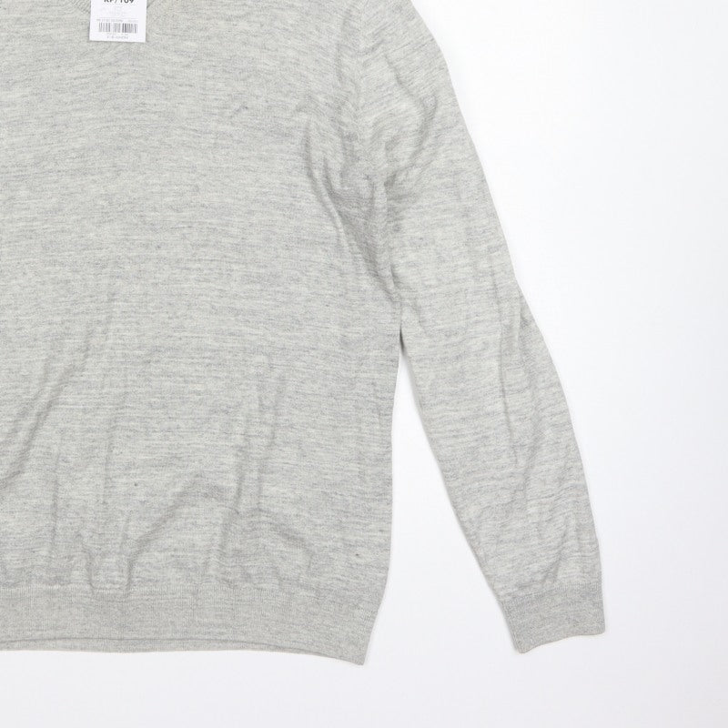 Next Men’s Grey Large V-Neck Fine Knit Cotton Blend Pullover Jumper