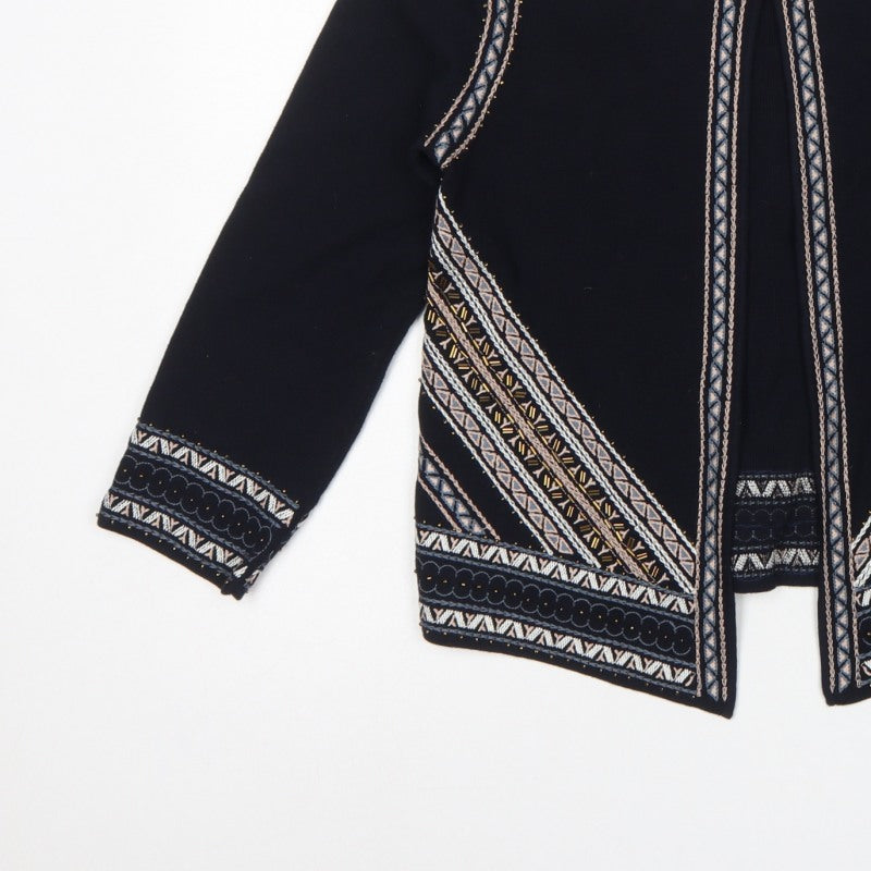 Monsoon Women Black Aztec Embroidered Open Cardigan Size S